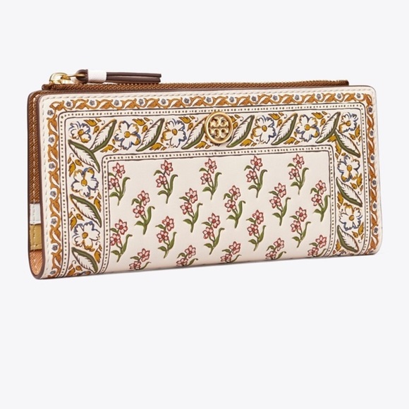 Tory Burch Walker Printed Zip Slim Wallet Ditsy Borders Floral - Picture 10 of 12